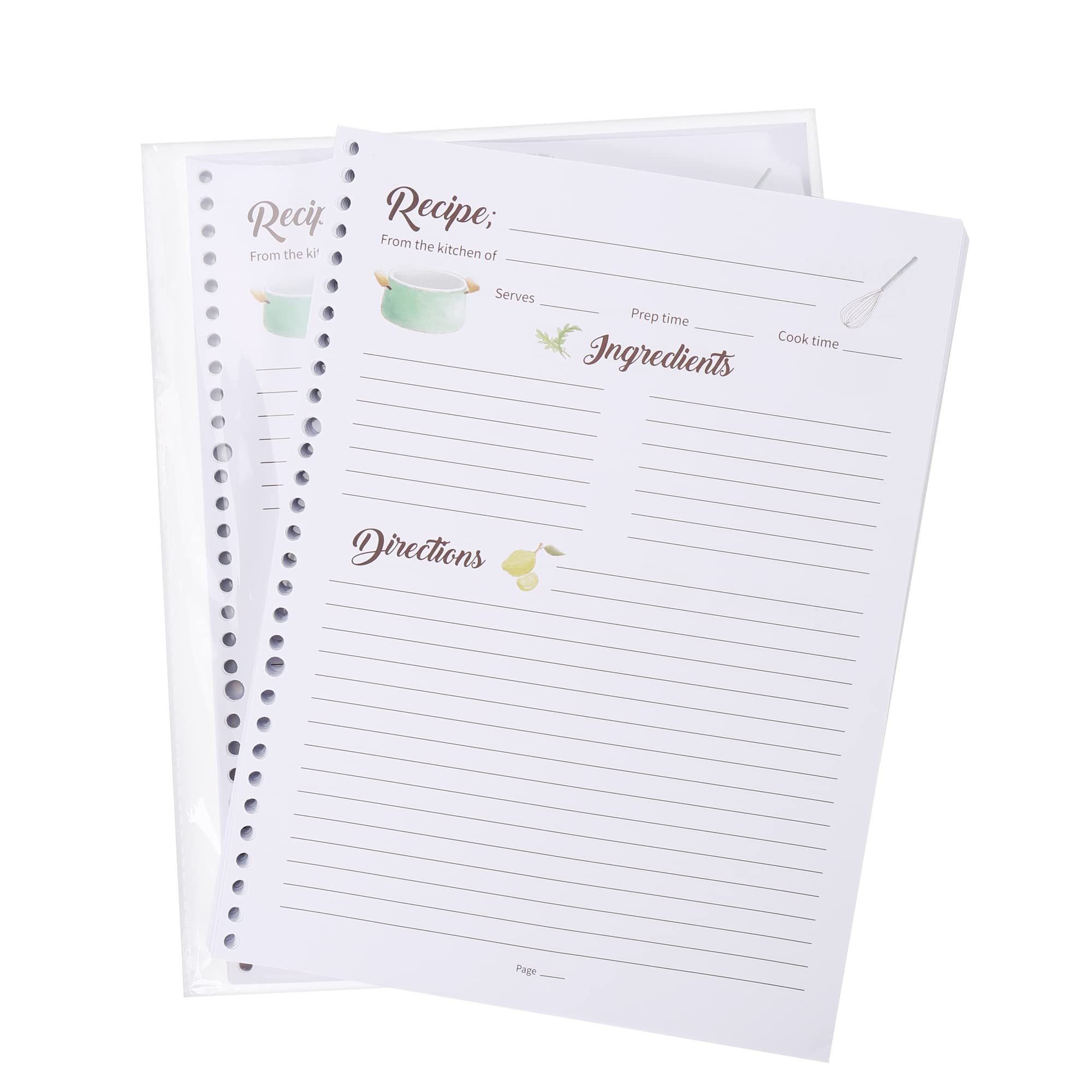 120 Sheets 8.5'' X 11'' Blank Recipe Papers For Soligt Recipe Notebook, Front And Back, Can Write 240 Recipes Total
