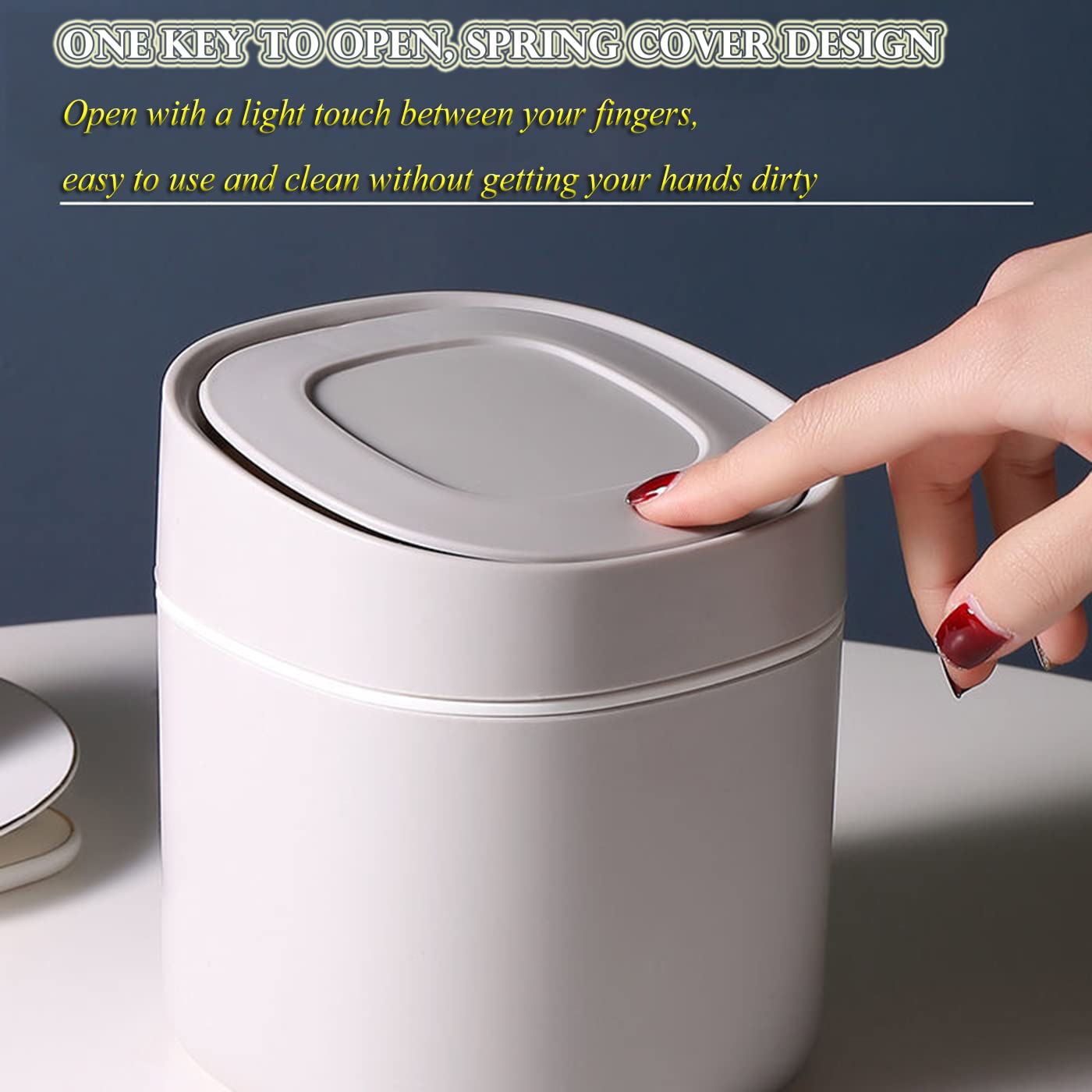 Plastic Mini Trash Can With Lid - 2 L Pop Up Wastebasket For Bathroom Vanity, Desktop, Tabletop Or Coffee Table - Dispose Of Cot