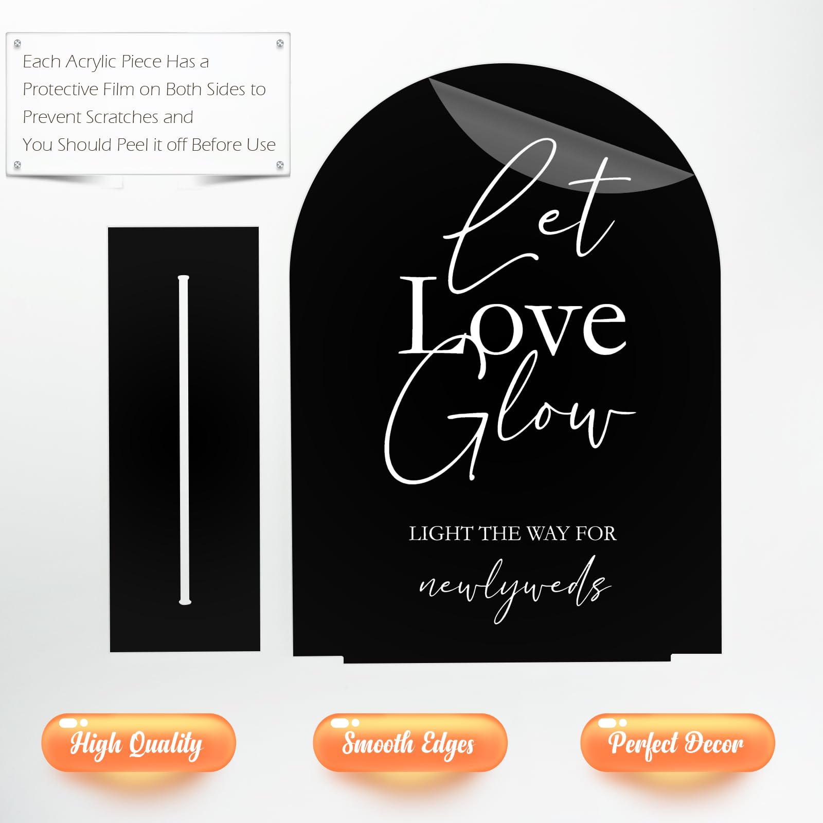 Acrylic Let Love Glow Sign with Stand- 5x7 Black Arched Wedding Signs and Base,1/8 Thick | Modern Calligraphy White Lettering Ar
