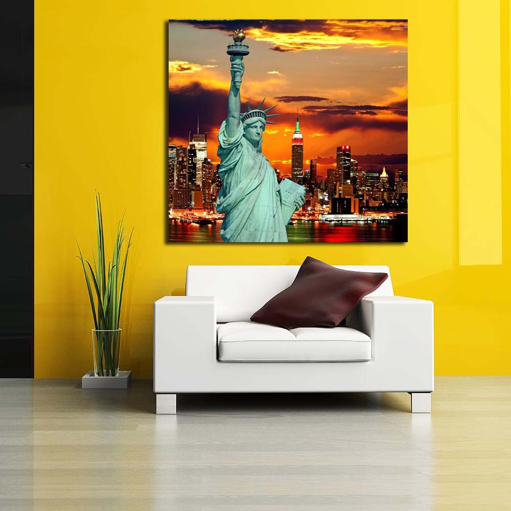 Pitaara Box The Statue Of Liberty & New York City Skyline, Usa | Peel & Stick Vinyl Wall Sticker For Bedroom & Living Room | 19.
