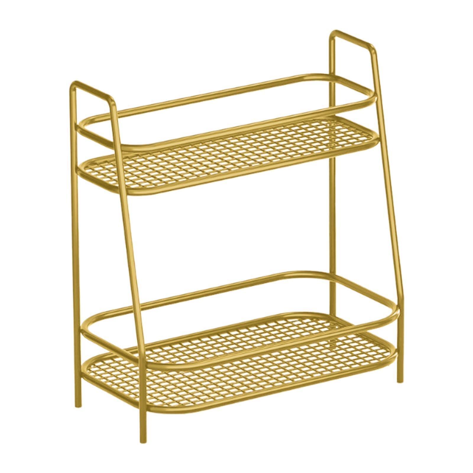 Trendivibe 2 Tier Spice Storage Rack Home Countertop Freestanding Kitchen Cabinet Shelf Gold