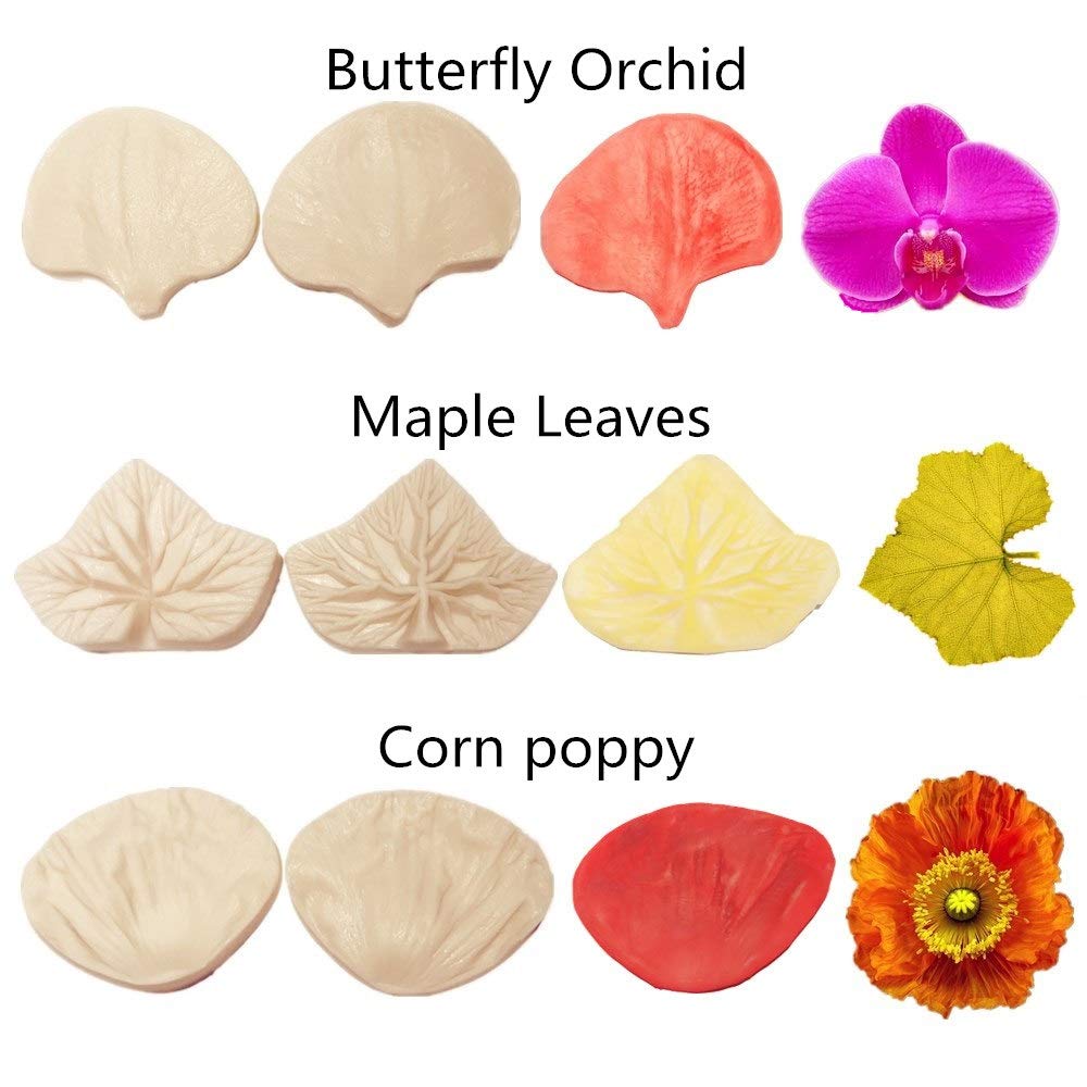 12Set Gumpaste Flower Silicone Veining Mold-Fondant Flower Veining Mold,Gum Paste Flower Tools,Sugar Paste Flower Cake Decoratin