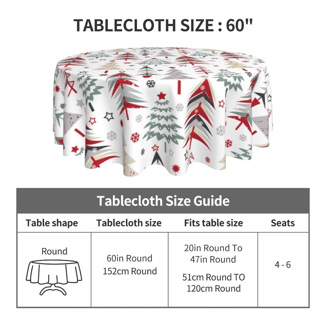 BETGINY Merry Christmas Tablecloth 60 Inch Round Colorful Christmas Trees Table Cloth Washable Holiday Winter Table Cover for Ki