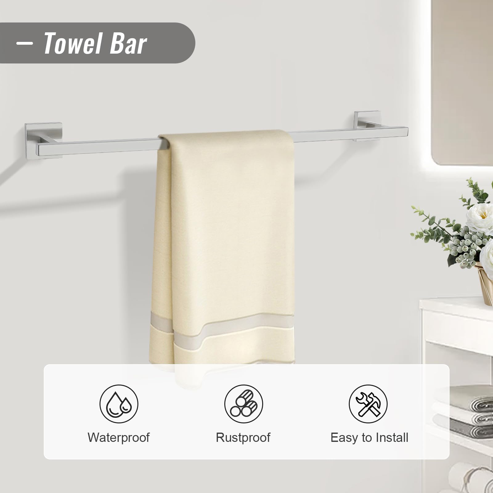 Yacvcl Towel Bar Set, 5 Pieces Bathroom Hardware Set Brushed Nickel Bathroom Accessories, Sus304 Stainless Steel Towel Racks Hol