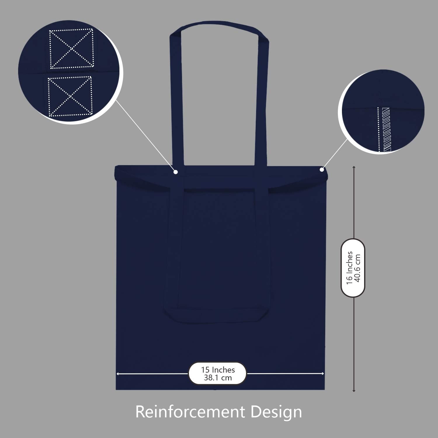 Topdesign 12-Pack Economical 16''X15'' Navy Blue Cotton Tote Bag, Lightweight Medium Reusable Grocery Shopping Cloth Bags, Suita