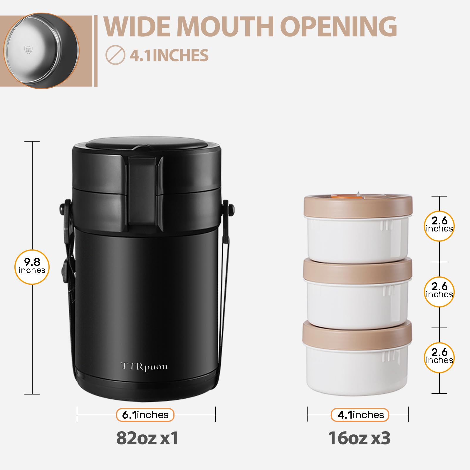 Ttrpuon 82Oz Thermos Container For Hot Food, 3 Tier Wide Mouth Insulated Stackable Food Container, Lunch Box For Work Office Out