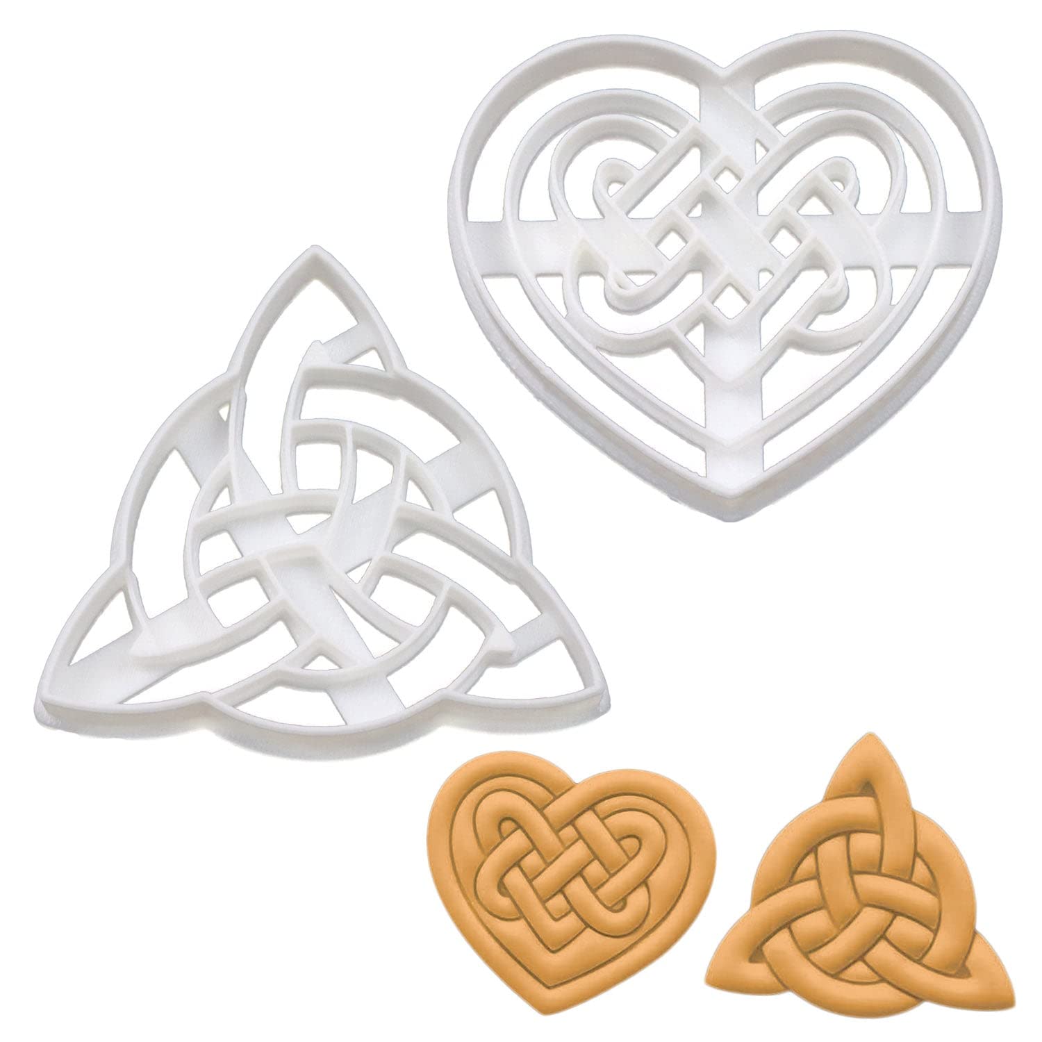 Set Of 2 Celtic Triquetra Cookie Cutters (Designs: Celtic Heart And Triquetra), 2 Pieces - Bakerlogy
