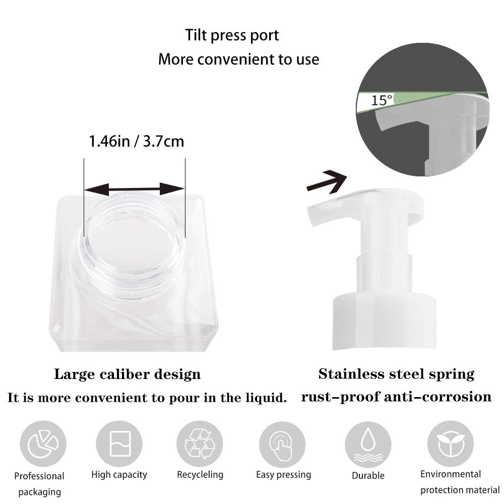 2 Pack Foaming Soap Dispenser 15oz Refillable Foam Liquid Hand Soap Empty Plastic Pump Bottle Container for Bathroom Vanities  Kitchen Sink  Hospital  Clinic  Clear 450ml