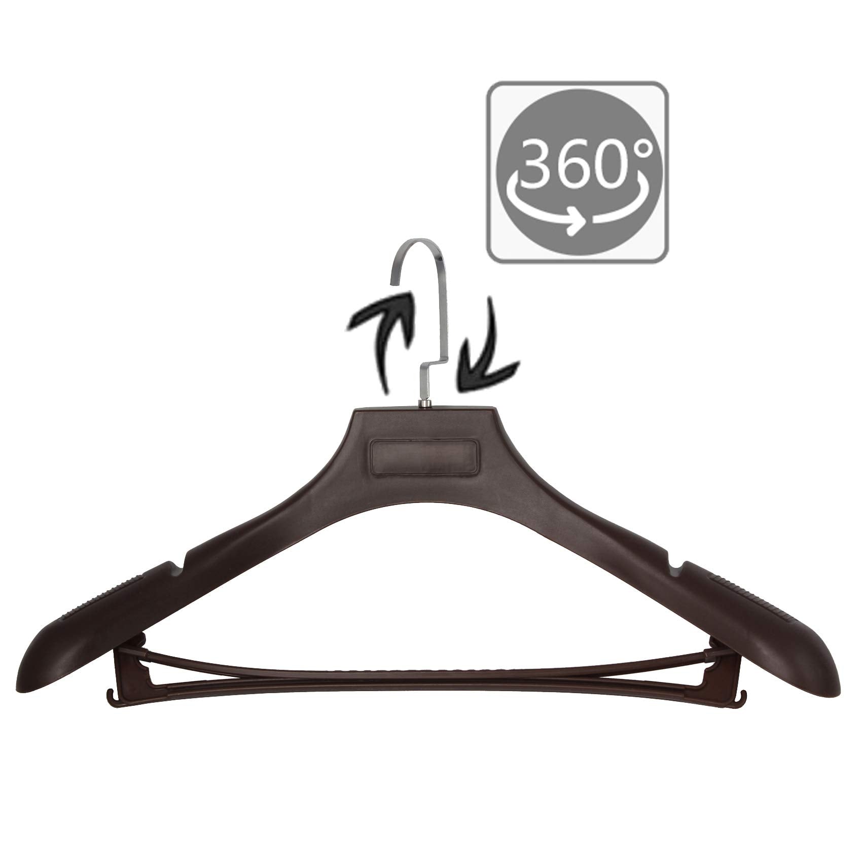 Plastic Extra Wide Suit Hangers, Pack Of 15, Width: 17.7'',Notched Shoulders & Swivel Hooks, Brown