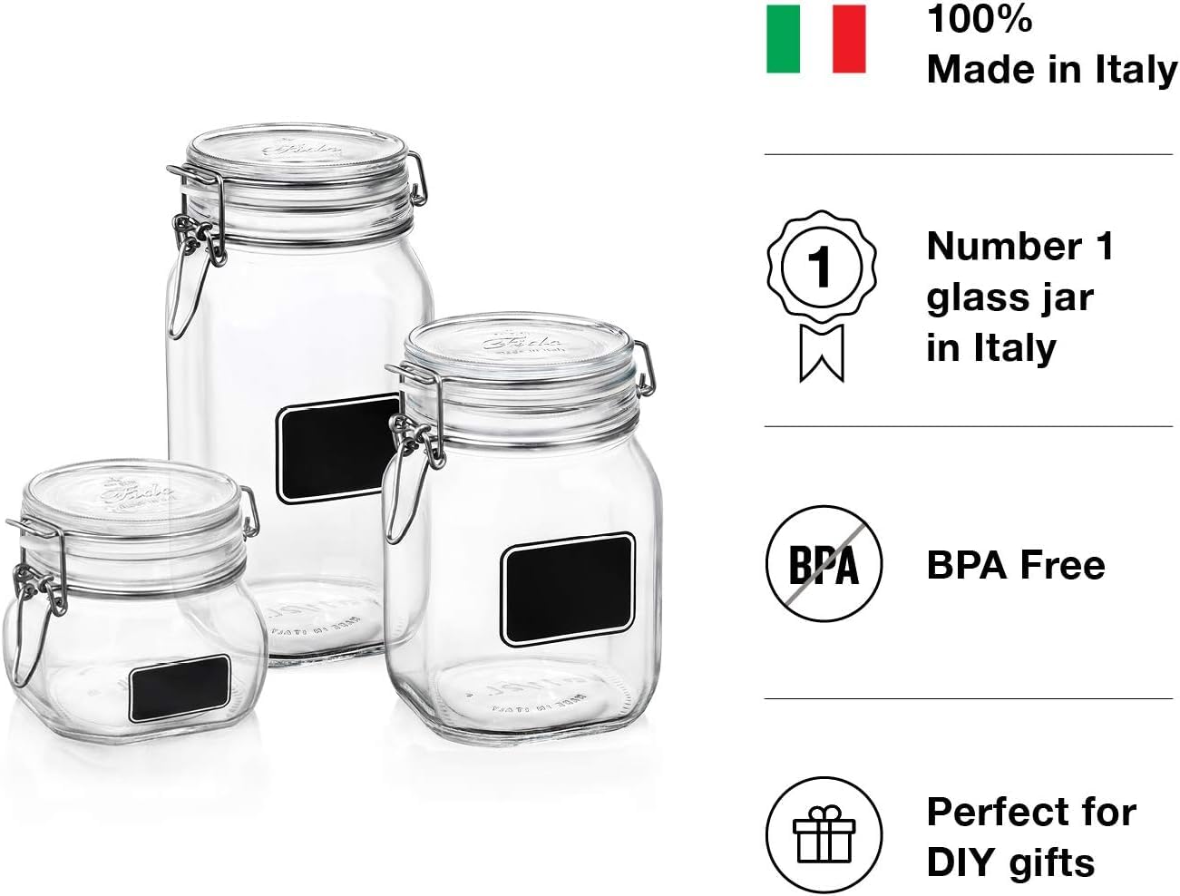 Bormiolio Rocco Clear Jar with Chalkboard  17.5 Oz