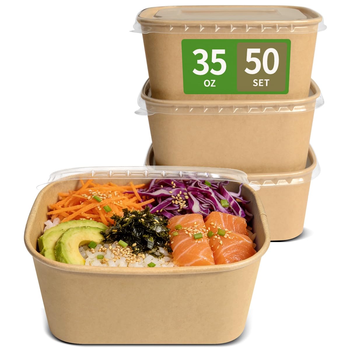 bloomoon 35 oz Disposable Meal Prep Containers with Lids 50 Pack