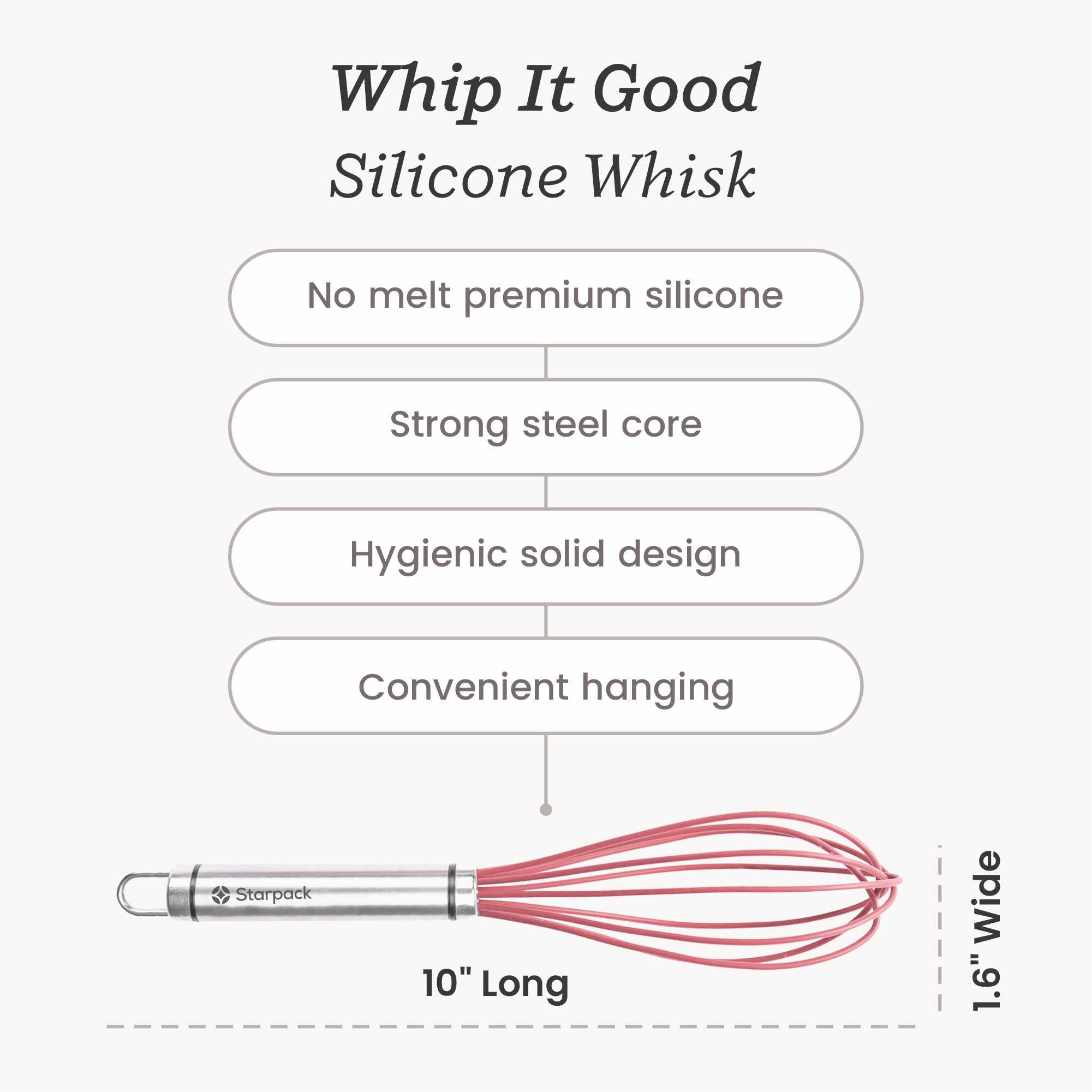 Starpack 'Whip It Good' Silicone Whisk For Nonstick Cookware - Non Scratch Whisk Heat Resistant 600F - Kitchen Whisks For Cookin