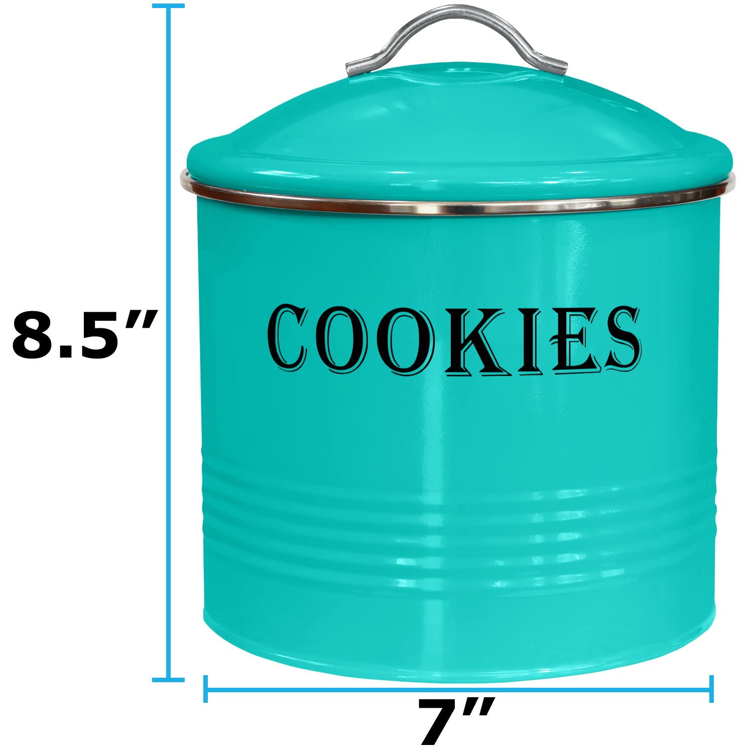 Blue Donuts Vintage Cookie Jar - Cookie Jars For Kitchen Counter, Airtight Jar Cookie Containers, Turquoise Cookie Tin, Cookie T