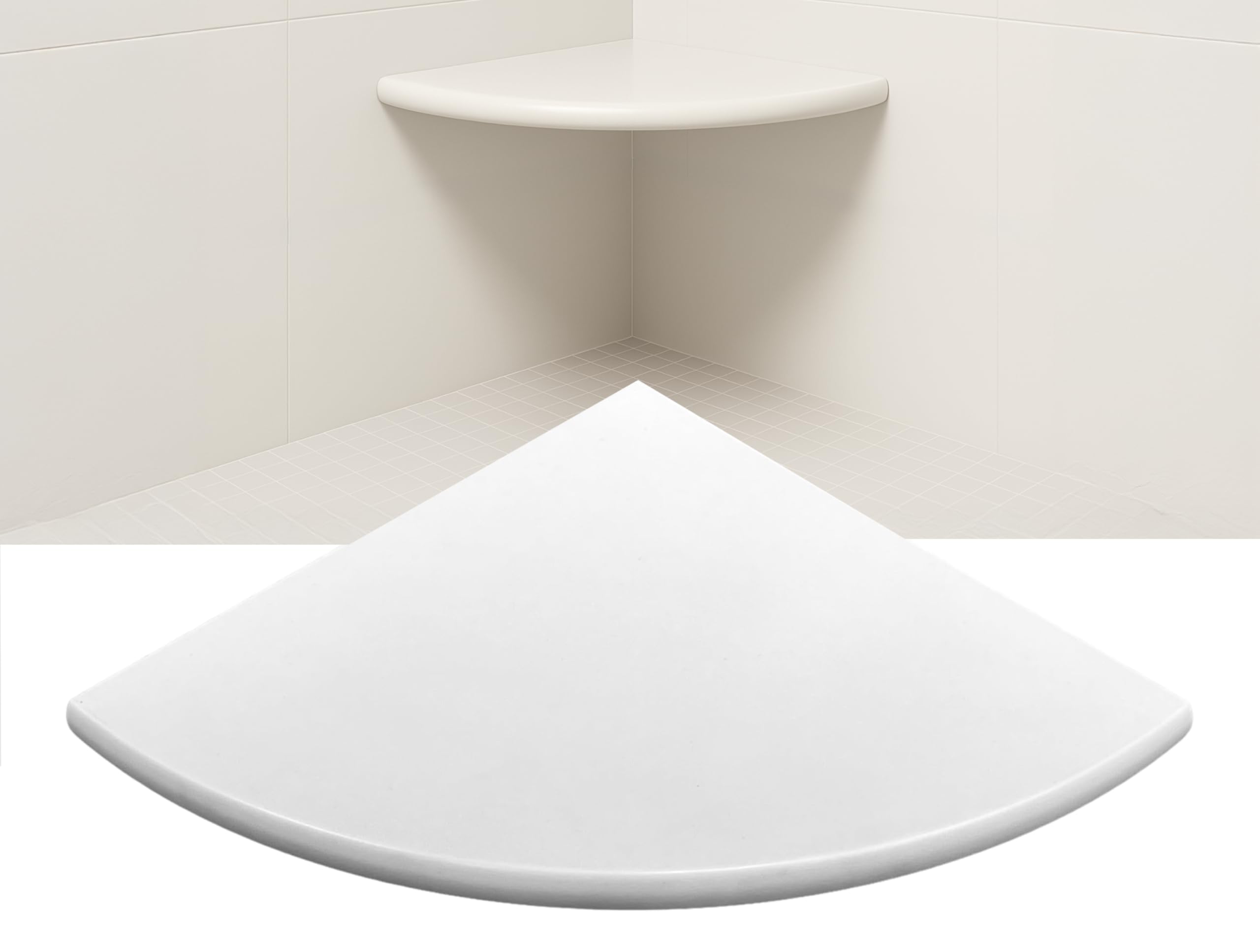 Threshold.Shop 18 Super White Engineered Marble Corner Shower Seat - Floating or Solid Mount Bathroom Bench, Wall Mounted Shelf 