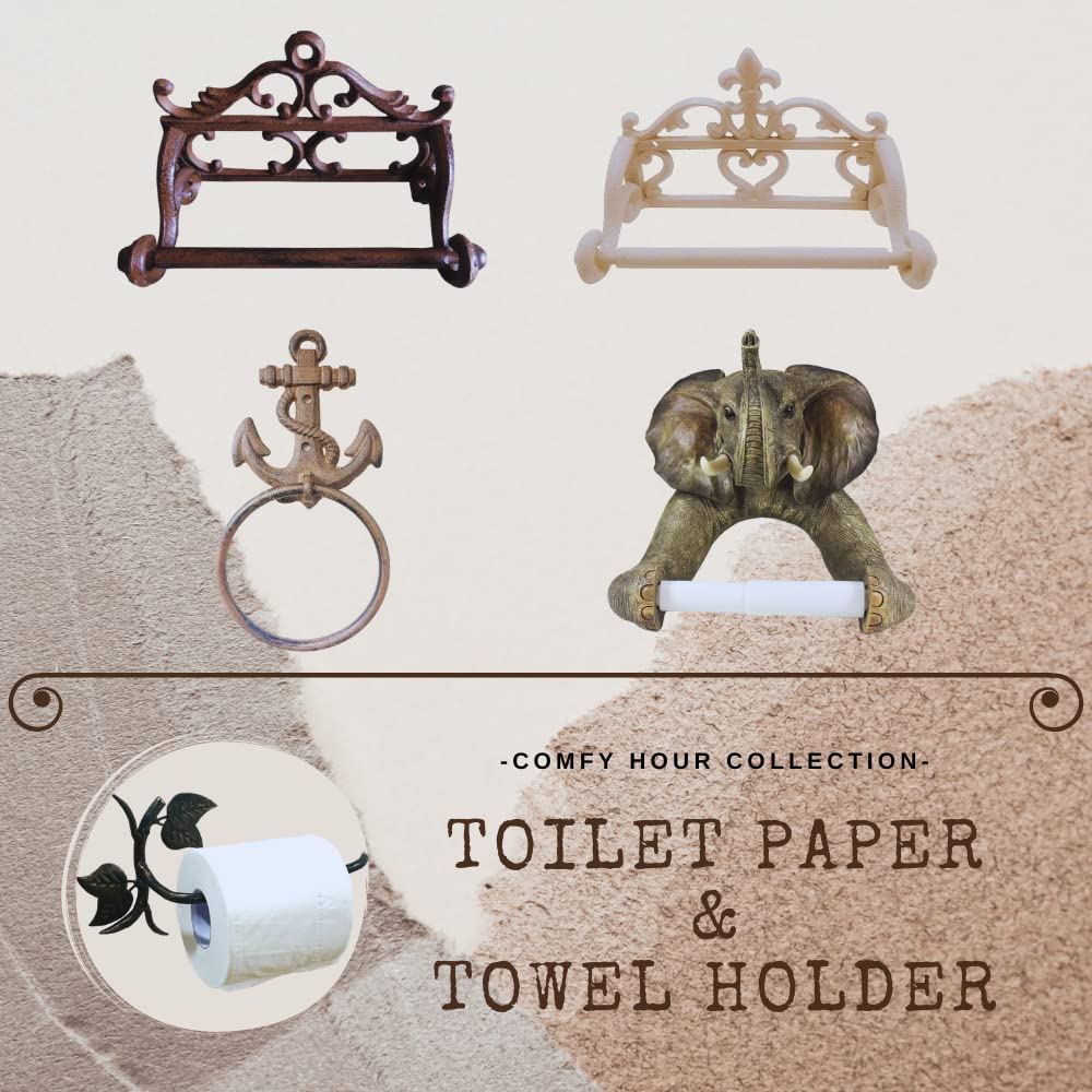 Comfy Hour Antique And Vintage Ocean Collection Cast Iron Tissue Holder, Toilet Paper Holder, Aged Old Fashioned Black