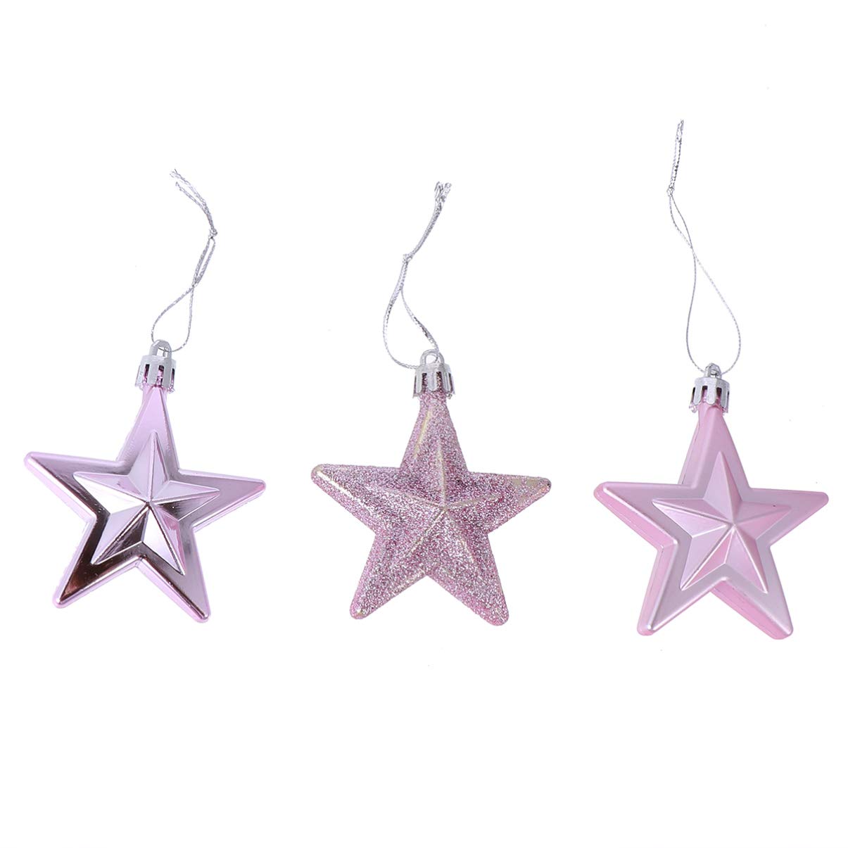BESPORTBLE 18Pcs Pink Christmas Tree Star Ornaments - 2.75 Inch Glitter, Matte, Mirrored Hanging Decorations - Shatterproof Plas