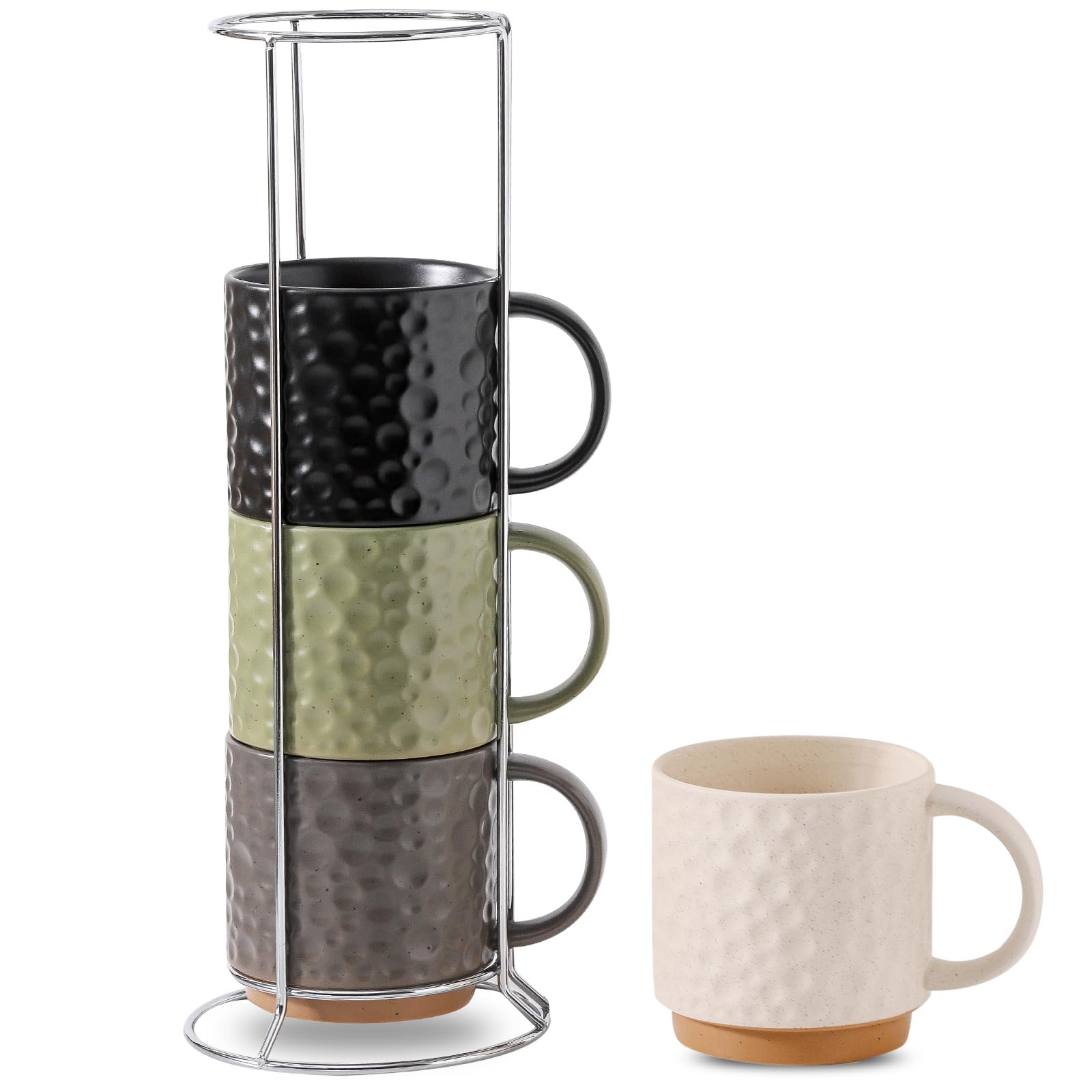 Nihow 16 Oz Ceramic Coffee Mug Set of 4 with Stackable Stand,4 color