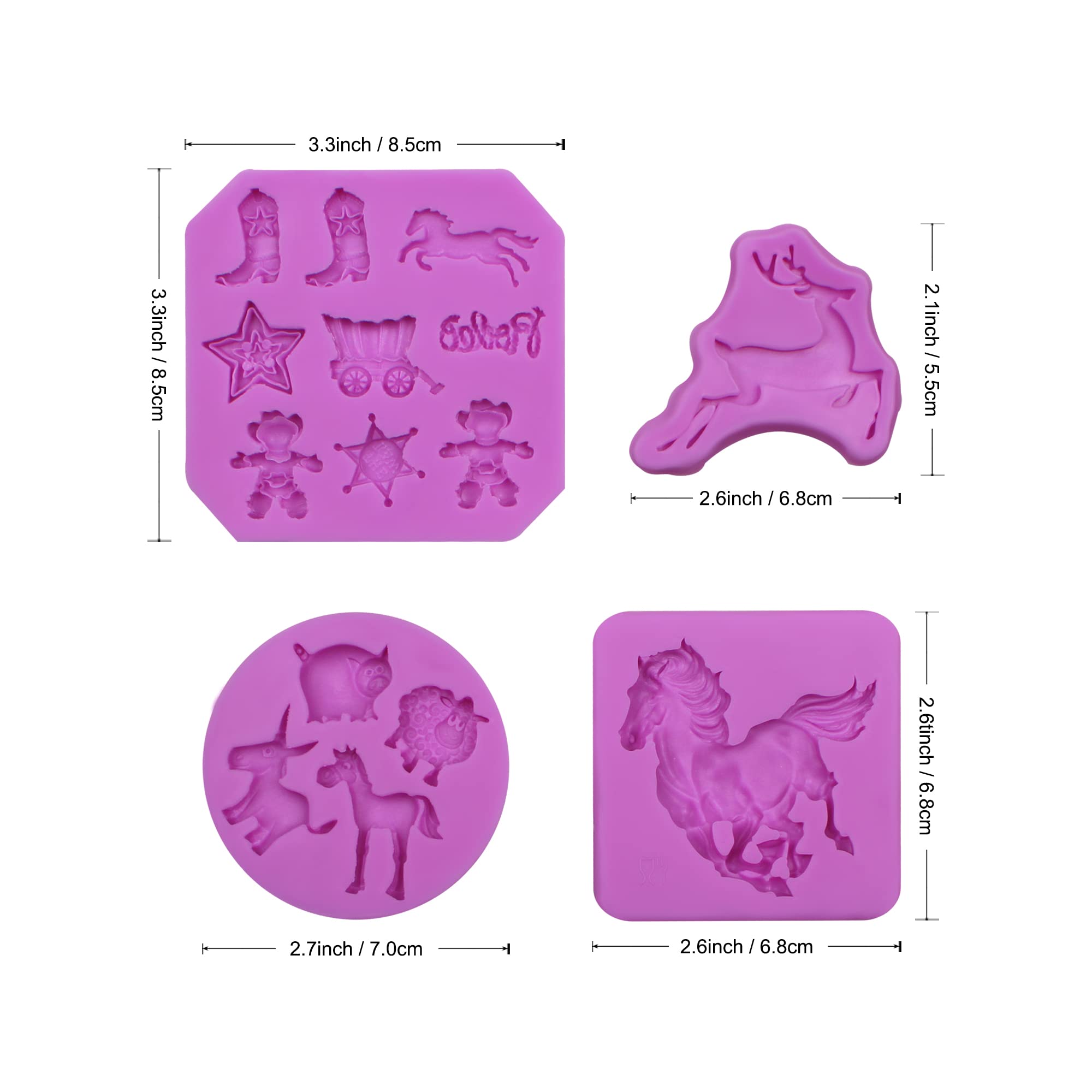 Horse Molds For Chocolate Silicone, 4 Packs Cowboy Fondant Molds For Baking Westworld Theme Cowboy Cake Decoration, Cupcaketoppe