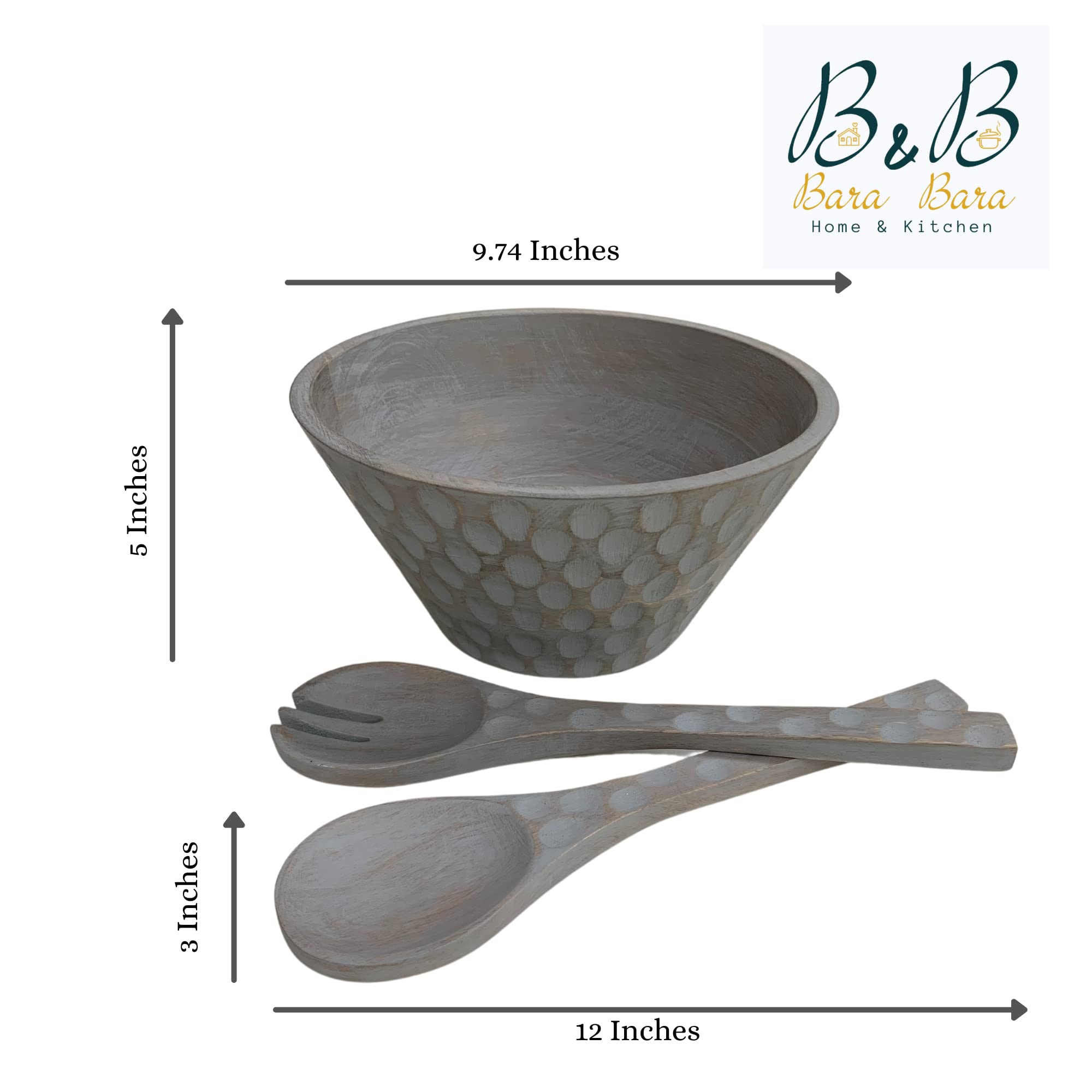 Mango Wooden Salad Bowl Set, Large Serving Bowl With Set Of Two Mango Wood Utensils For House Warming, Anniversaries And Birthda