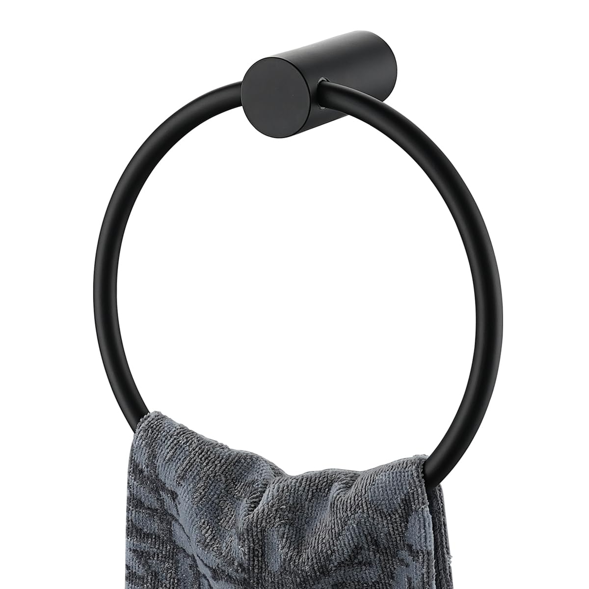JQK Black Towel Ring, 304 Stainless Steel Matte Black Hand Towel Holder for Bathroom, Wall Mount, TR630-PB