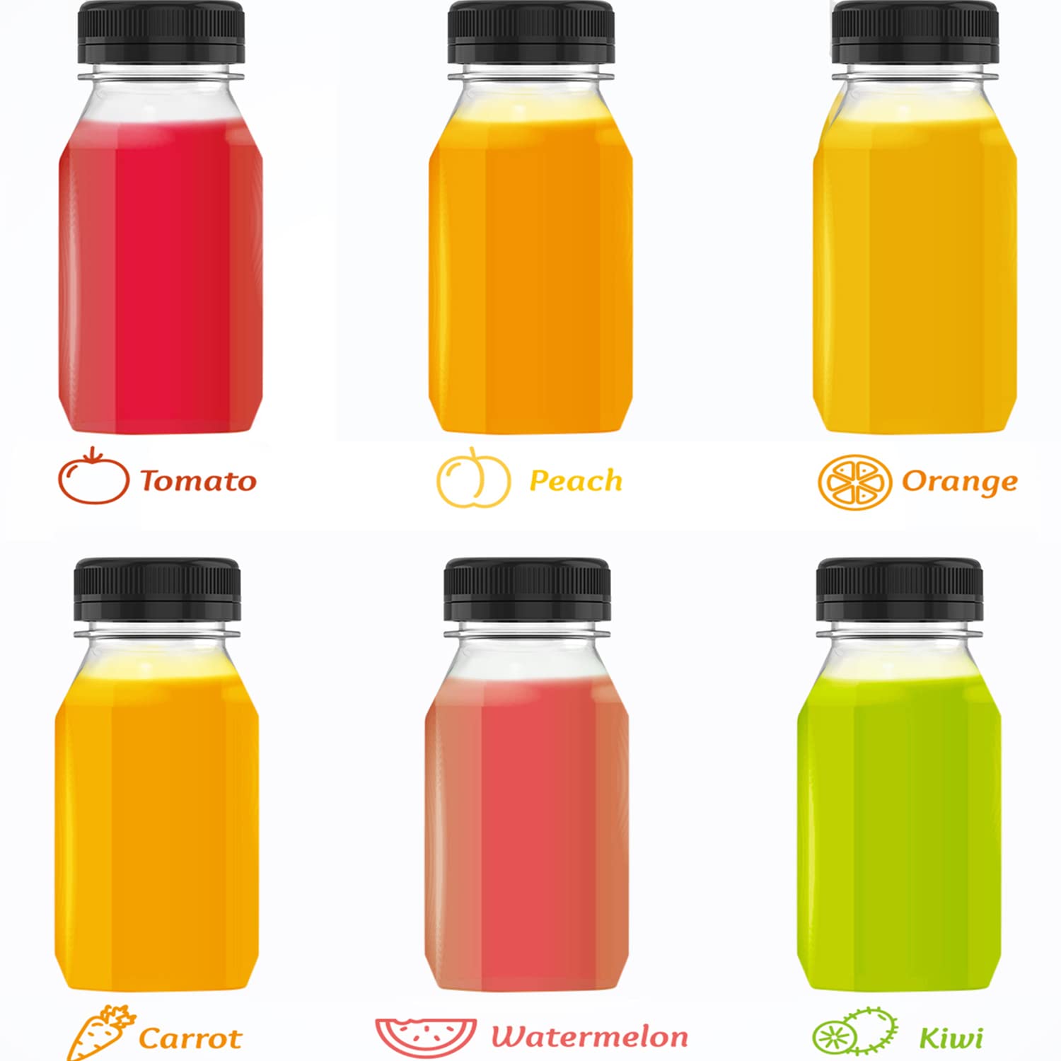 Hulless 10 Pcs 4 Ounce Plastic Juice Bottle Drink Containers Juicing Bottles With Black Lids, Suitable For Juice, Smoothies, Mil