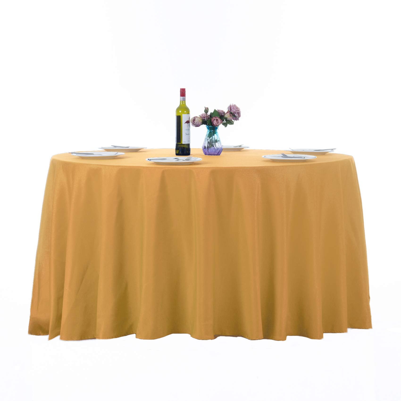 Ascoza 2Pack 108 Inch Gold Round Tablecloth In Washable Polyester Fabric For Wedding/Banquet/Restaurant/Parties