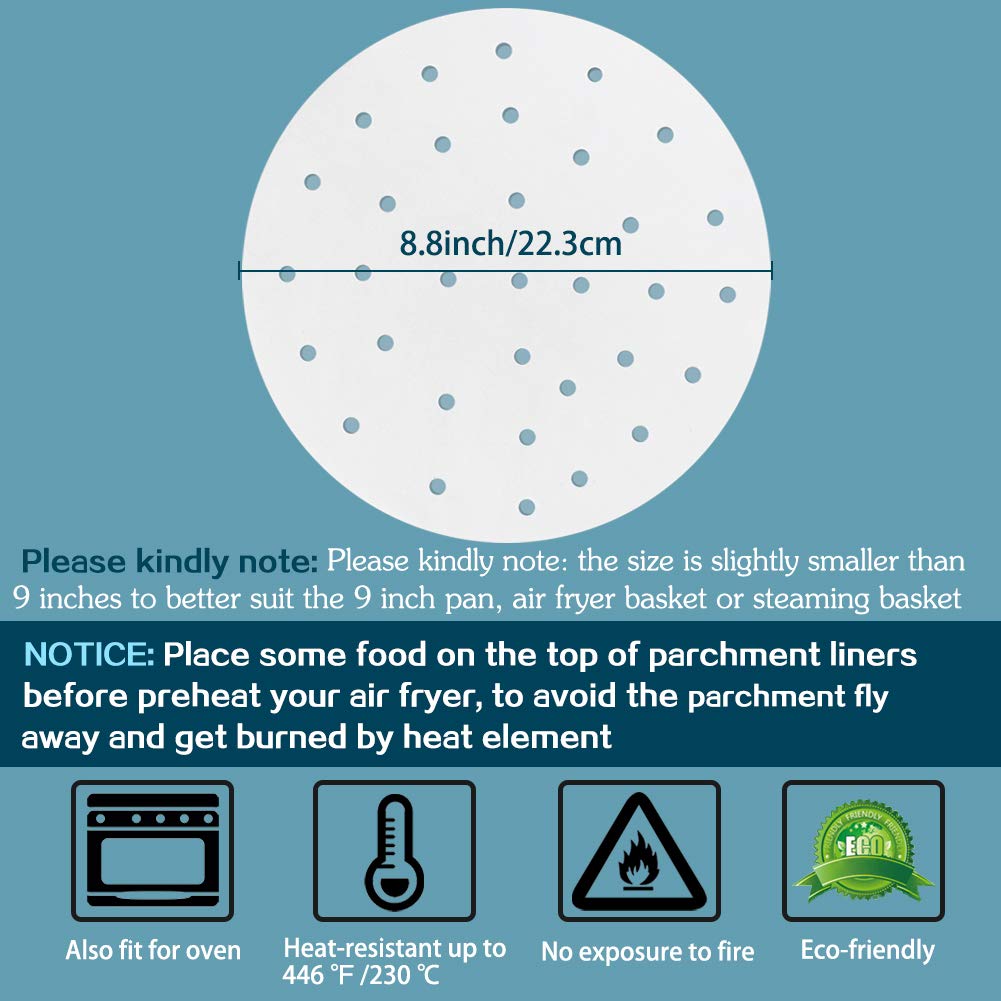 9 Inch Air Fryer Liners, Set Of 200, Nonstick Air Fryer Parchment Paper/Bamboo Steamer Paper/Round Parchment Paper For Air Fryer