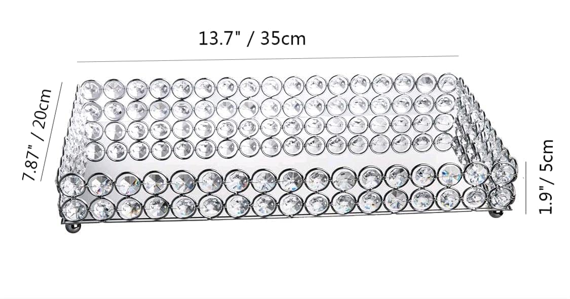 Feyarl Large Crystal Cosmetic Perfume Vanity Makeup Tray Mirrored Jewelry Trinket Rings Earrings Tray Organizer Storage Decorati