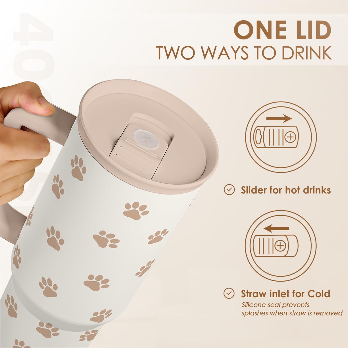 Paw Print Tumbler with Handle, Gifts for Dog Mom, Stainless Steel Insulated Tumblers Coffee Travel Mug Cup, Gift for Women Girls