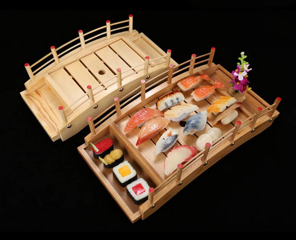 Japanbargain 1611, Large Sushi Bridge Wooden Sashimi Sushi Serving Plate Board Tray, 18 Inch