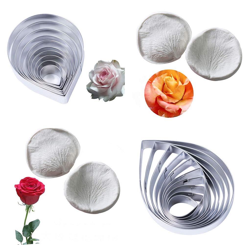 10 Pcs Austin Rose Cutter Set And 2 Pcs Rose Petals Shape Silicone Fondant Mold Veining Petal Sugar Flower Making Tool Cake Deco