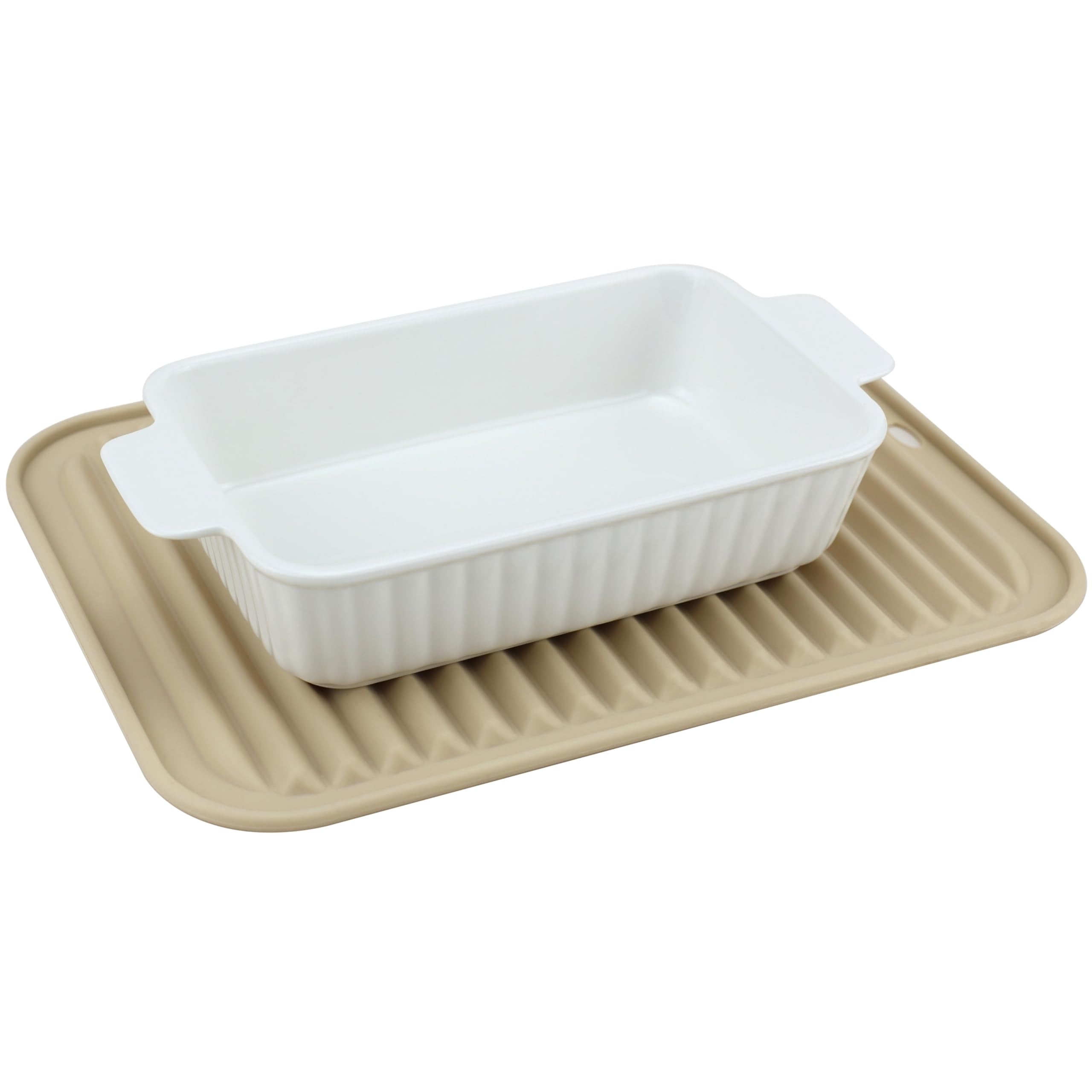 EIKS Ceramic Baking Dish with Handles and Silicone Mat for Serving Baking and Steaming Lasagna Noodle Meat Rice Pasta Bread Cass