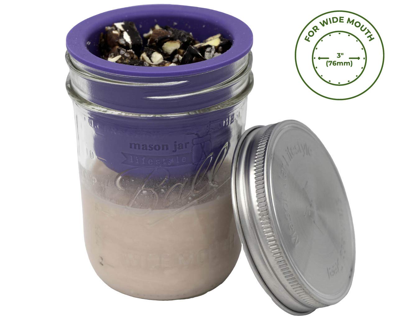 Mason Jar Lifestyle Divider Cup For Salads, Dips, And Snacks. Plastic Free Bento Lunch Container(Charcoal Gray, Wide Mouth)