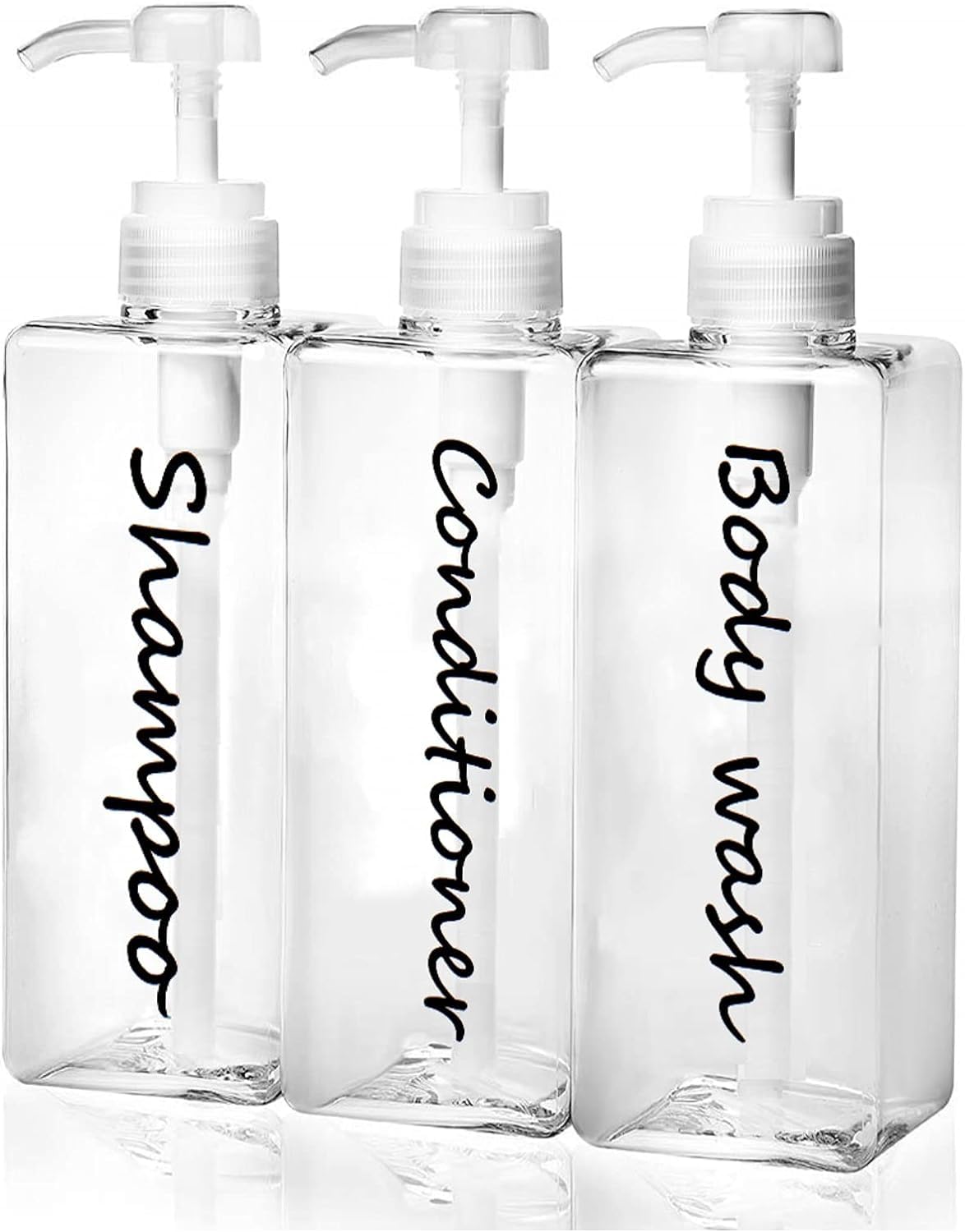 21Oz Shampoo Dispenser - Refillable Shampoo And Conditioner Bottles (Clear, Set Of 3) - Modern Shampoo Bottles For Shower Soap -