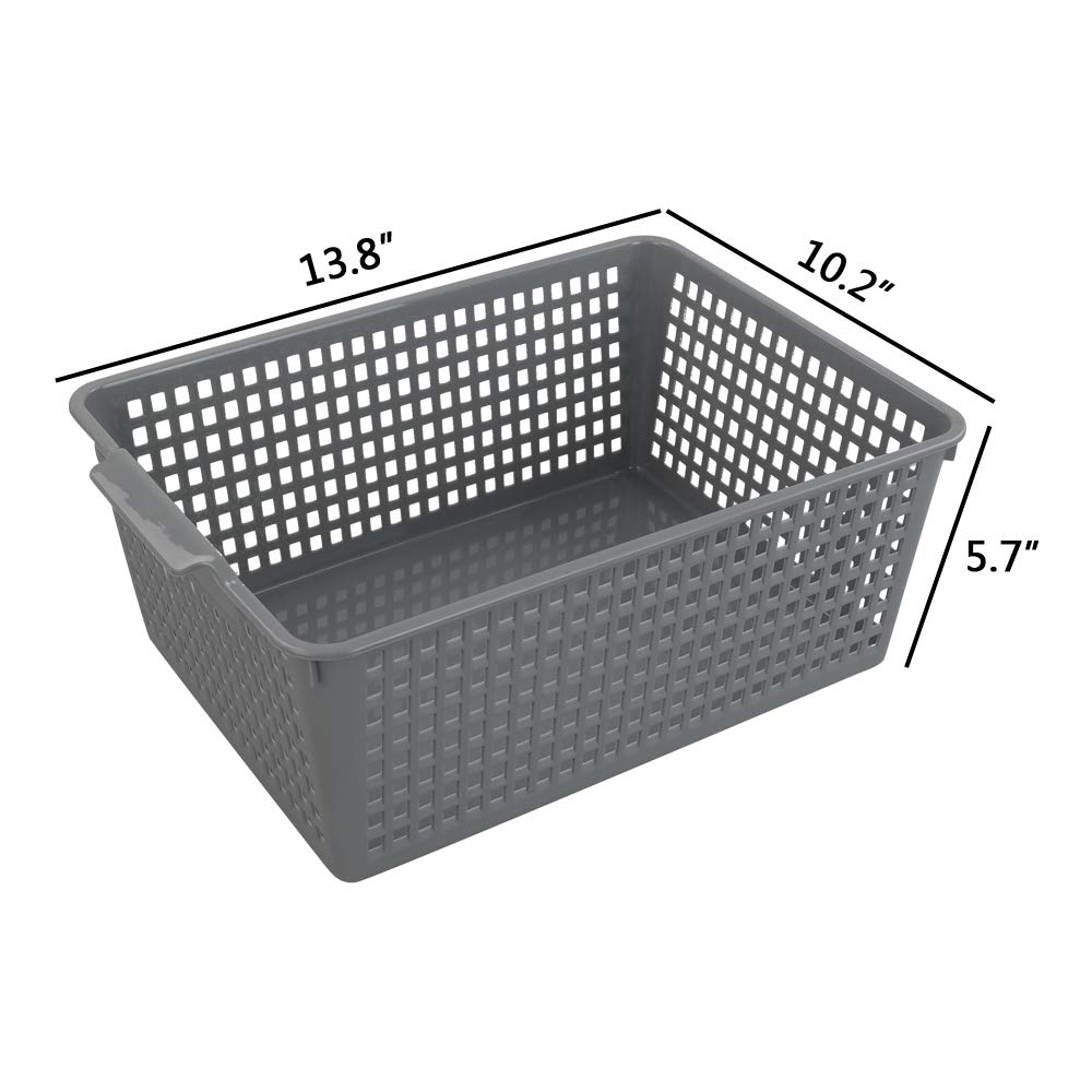 Gloreen Grey Plastic Weave Basket, Multipurpose Storage Basket For Organizer, 3 Packs