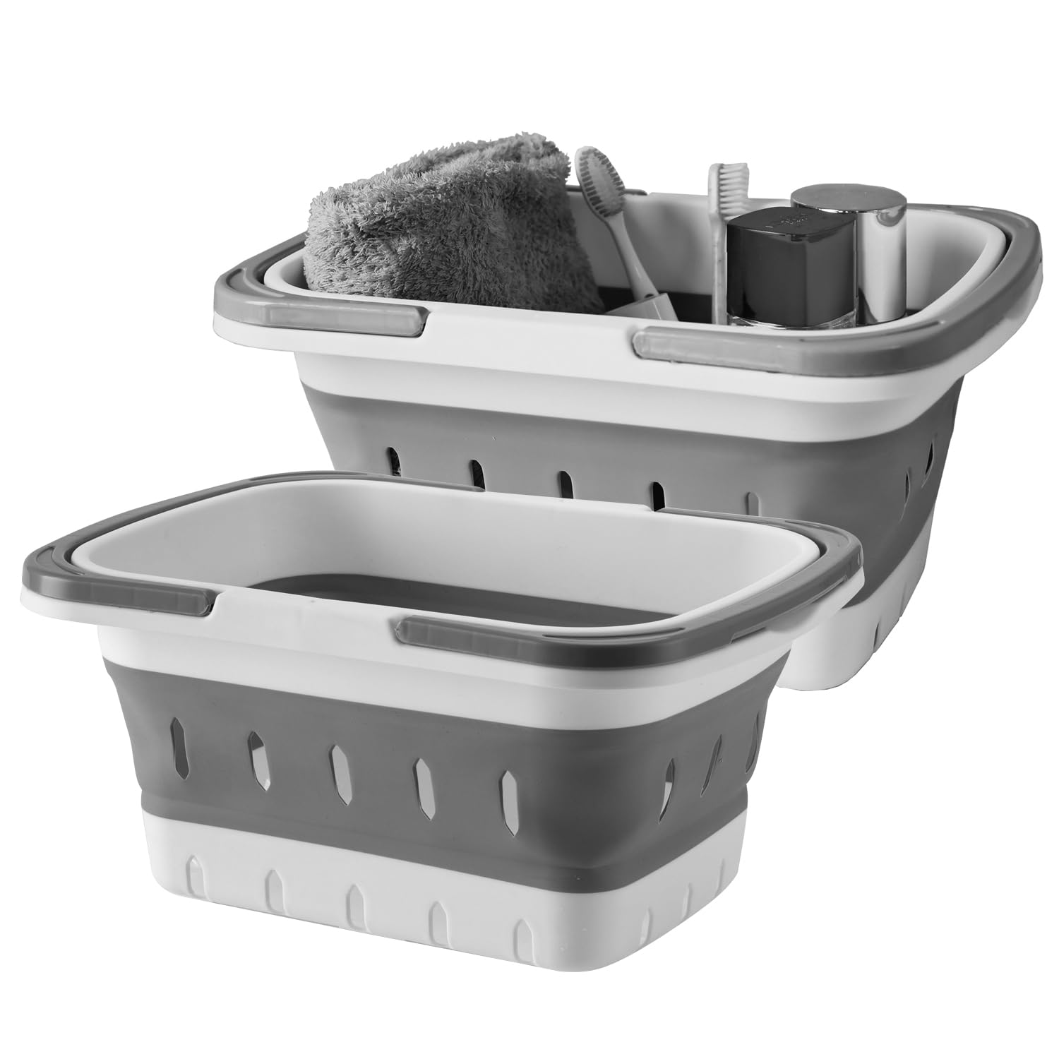 MINDFARGE Portable Folding Plastic Bath Caddy with Handle, Perforated, Travel Bathroom Organizer for Bedroom, Bathroom, Shower, 