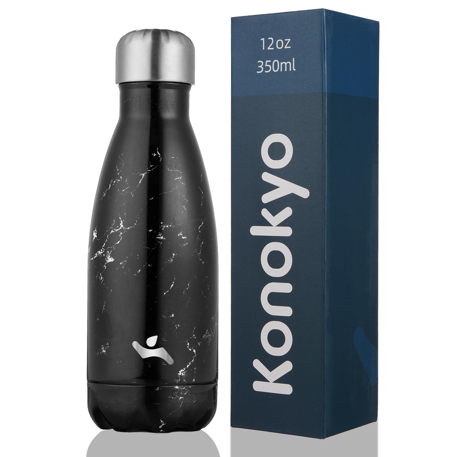 Konokyo Insulated Water Bottles,12 oz Double Wall Stainless Steel Vacumm Metal Flask for Sports Travel,Marble Midnight