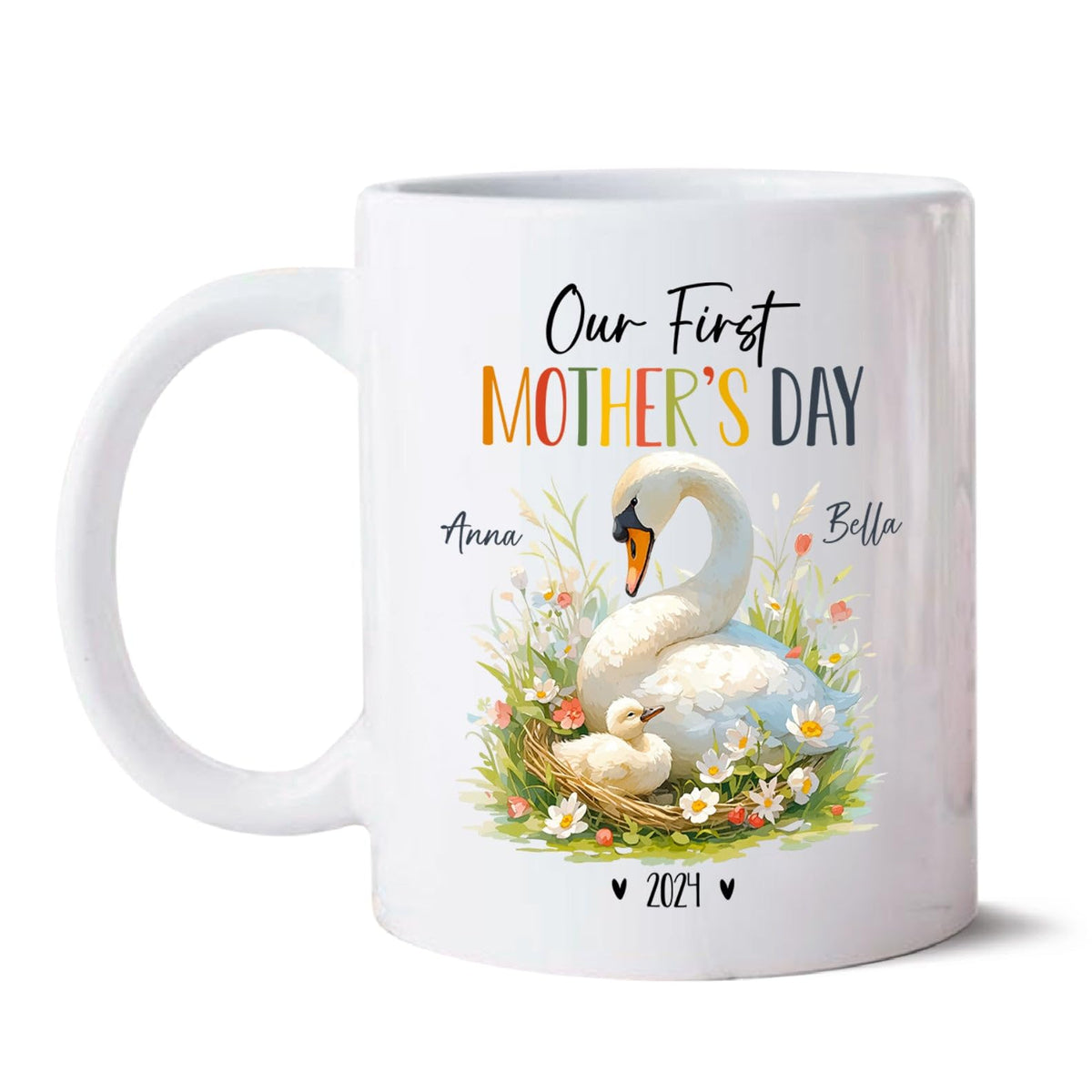 Swan Mug, Personalized Mom And Baby Swan Ceramic Mug, Personalized First Time Mom Cup, Our First Mothers Day Mugs, Custom Swan L
