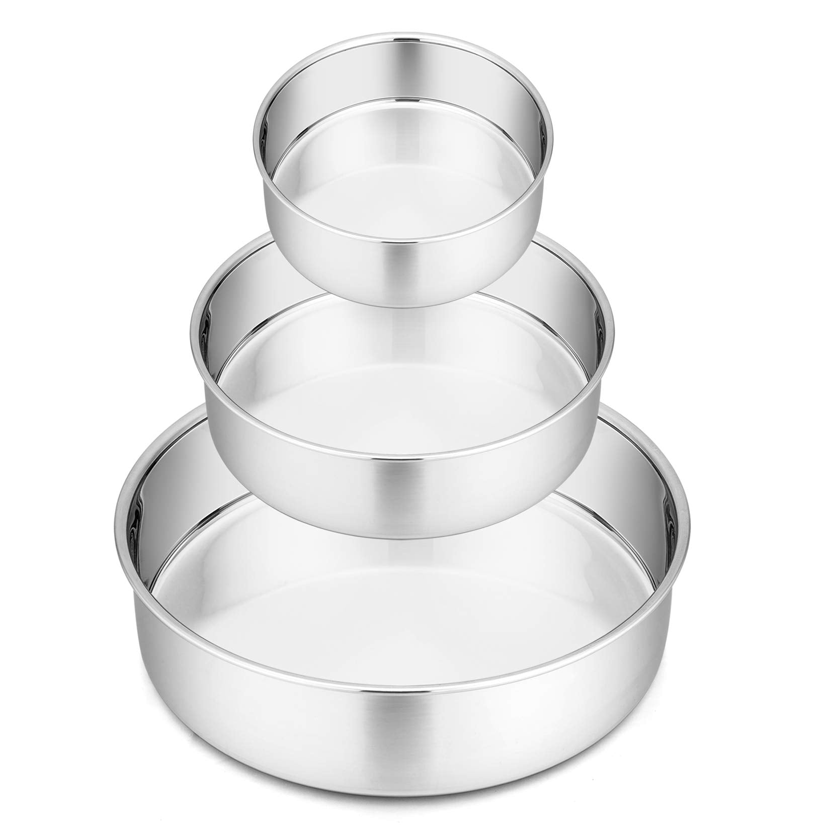 P&P Chef Cake Pan Set (4    & 6    & 8   ), Round Baking Layer Cake Pans, Stainless Steel Leakproof Bakeware Cake Tin For Birthd