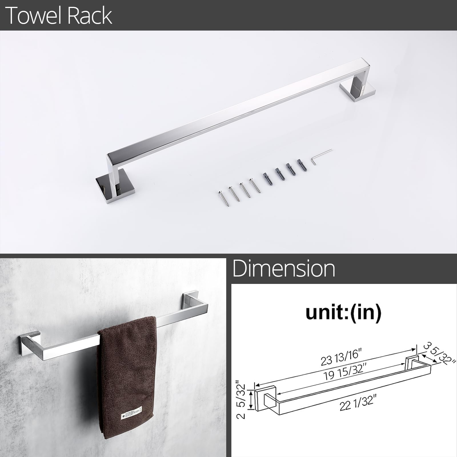 BAGNOLUX Pholished Chrome Bathroom Accessories Set  4-Piece Wall Mounted Towel Bar Set Heavy Duty  23.6 Inch