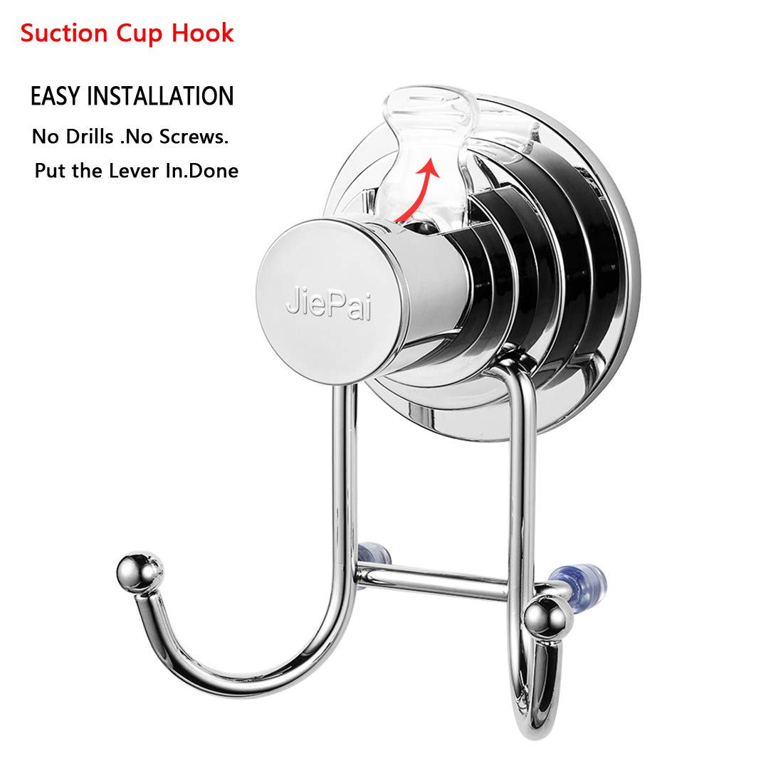 JiePai Suction Cup Towel Hooks Shower Towel Holder for Bathroom Suction Shower Towel Rack Organizer for Towel  Bathrobe Loofah Coat Bags Chrome (2 Pack)