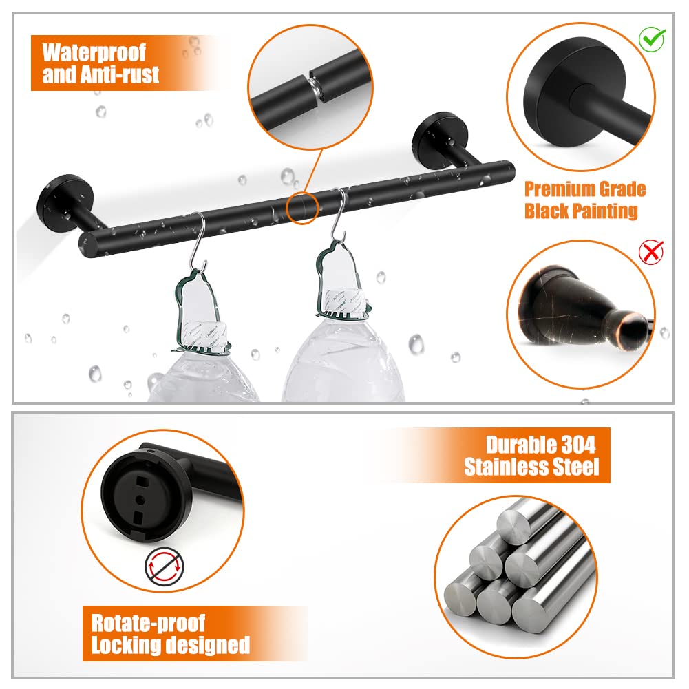 Tudoccy 5-Pieces Matte Black Bathroom Hardware Set Sus304 Stainless Steel Round Wall Mounted - Includes 24 '' Hand Towel Bar, To