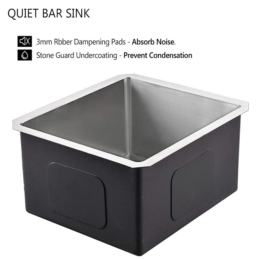Stainless Steel Undermount Bar Sink, Boomhoze 15 X 17 Inches Small Wet Bar Sink Undermount 16 Gauge Sus304 Brushed Nickel Single