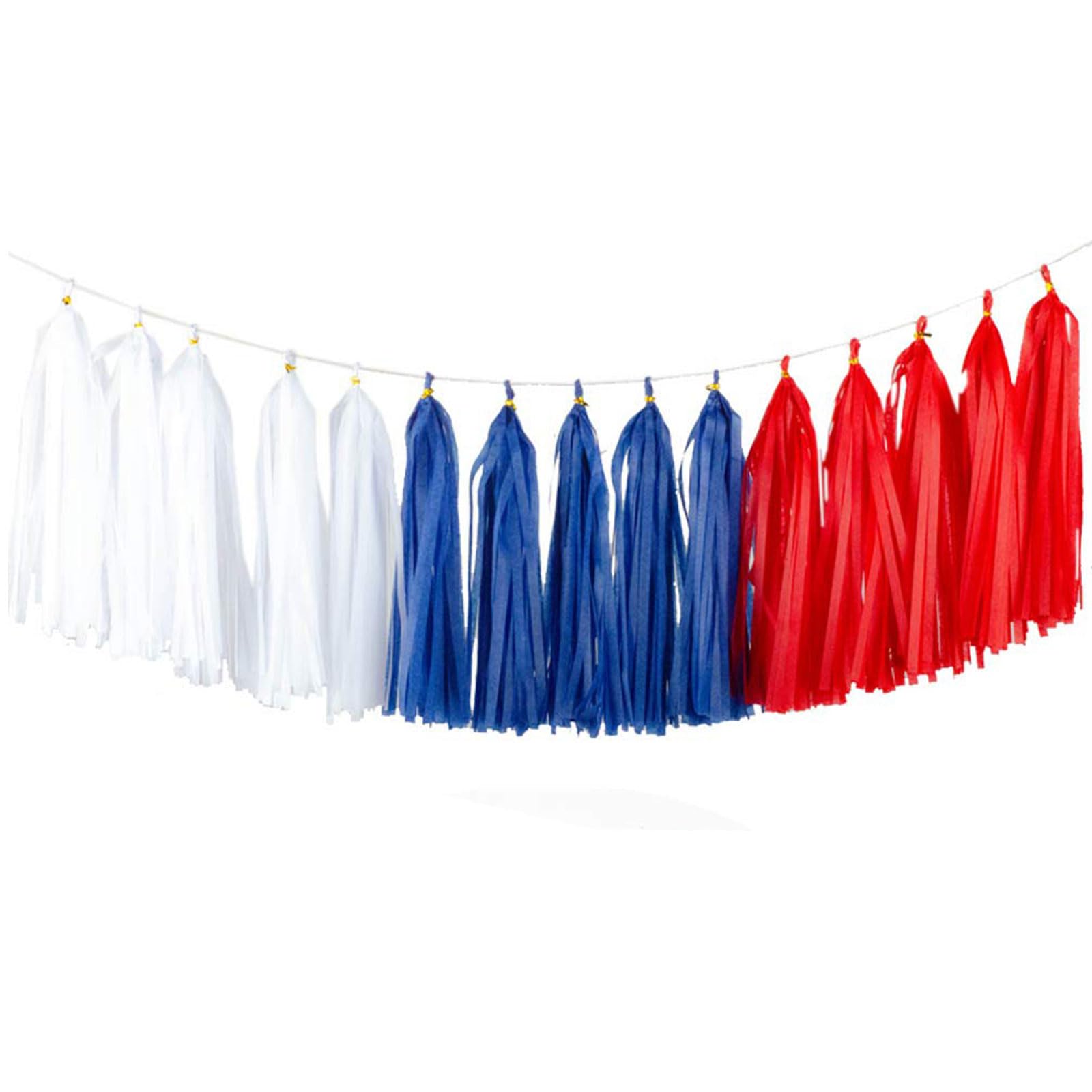 Aimto 15pcs Red Blue White Tassel Garland Banner Tissue Paper Tassels for 4th/Fourth of July Patriotic Decorations
