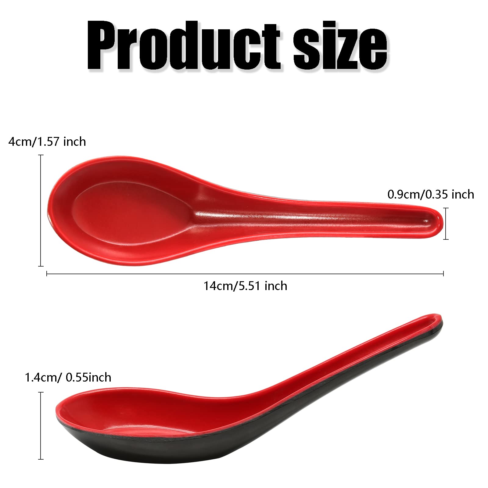 Cionyce Asian Soup Spoons Set, Melamine Red & Black, 2PCS Miso Ramen Wonton Pho Noodle Spoons, Model TUOHAI220108-0001