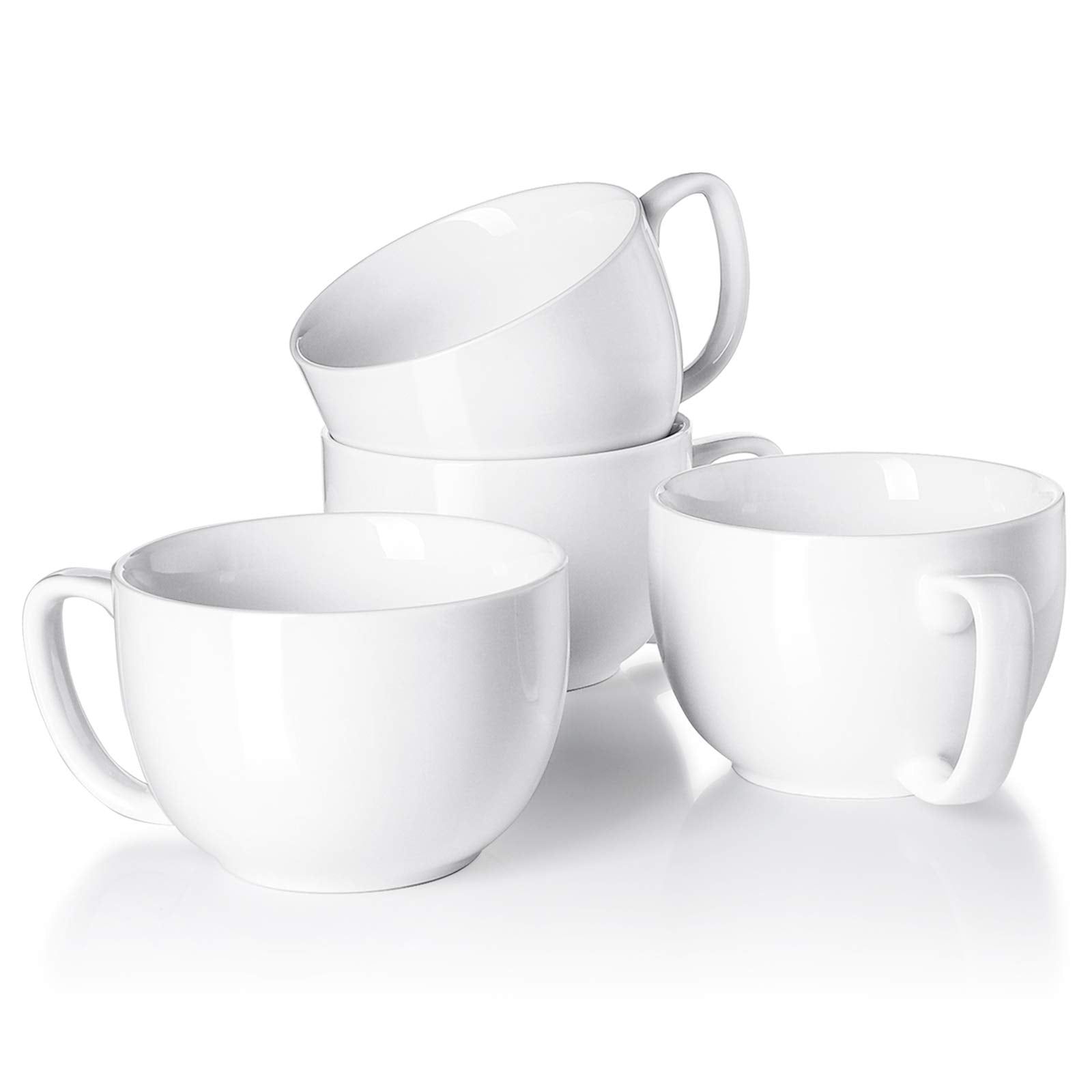 Teocera White Porcelain Jumbo Coffee Mugs Set of 4-16 Ounce Latte Cups with Handle for Hot or Cold Drinks like Cocoa, Milk, Tea 