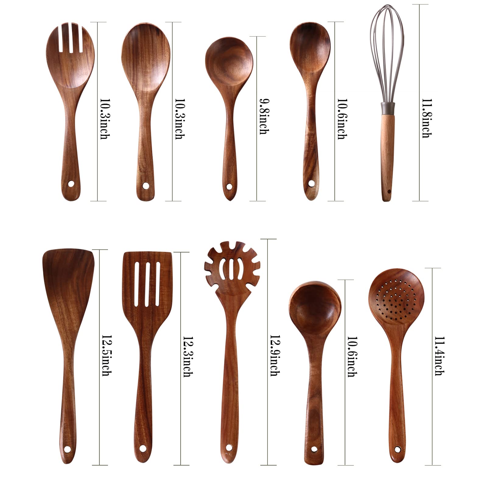 Wooden Spoons For Cooking, 10 Pcs Wooden Utensils For Cooking, Nayahose Natural Teak Wood Spoons, Non-Stick Comfort Grip Kitchen