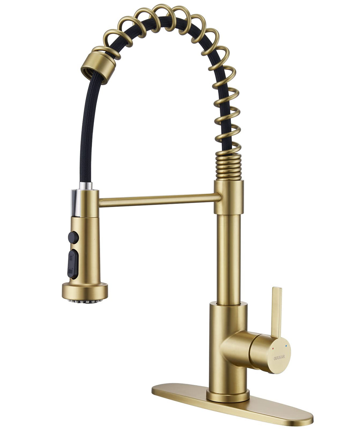 Guukar Gold Kitchen Faucet With Pull Down Sprayer, Single Handle Brushed Gold Faucet For Kitchen Sink, Commercial Farmhouse Kitc