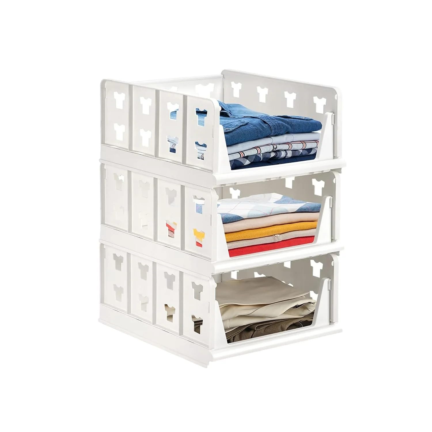 Tot2Hom Medium Size 3 Layer Foldable Stackable Wardrobe Cloth Organizer Plastic Storage Box Modular Closet Shelf For Saree, Jean