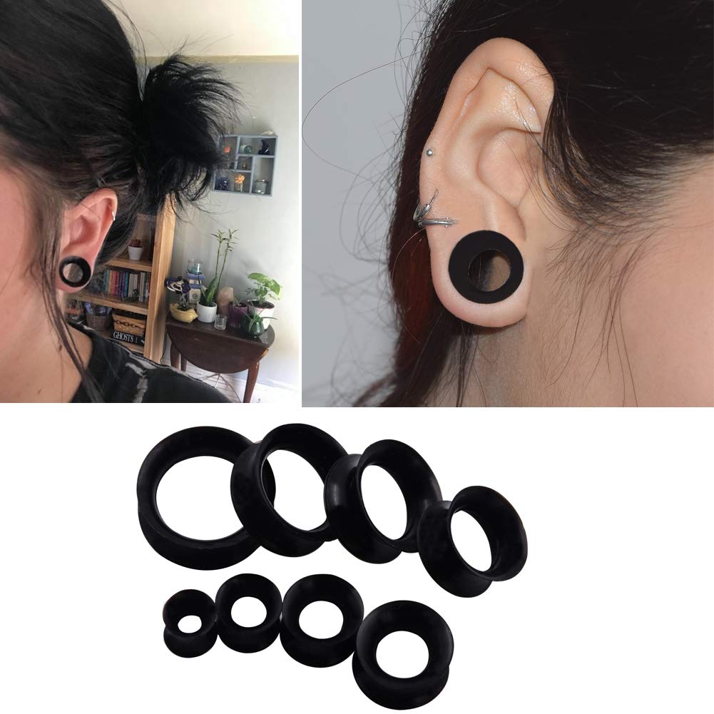 Qmcandy 1 Pair Black Thin Silicone Flexible Ear Skin Hollow Tunnels Plugs Earlets Piercing 78 Inch